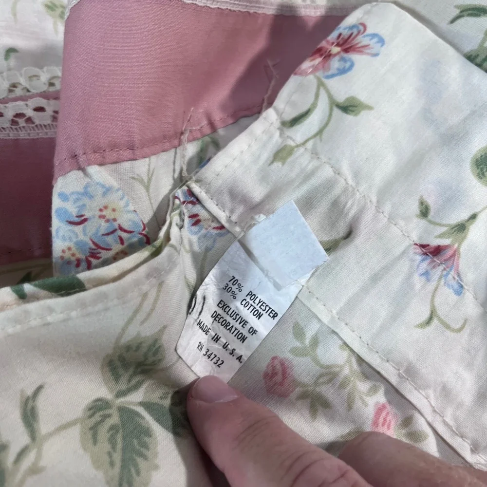 Vtg JCPenney Floral Ruffle Lace Curtain Panels 50x84 Pink Rose Cottagecore 2pc